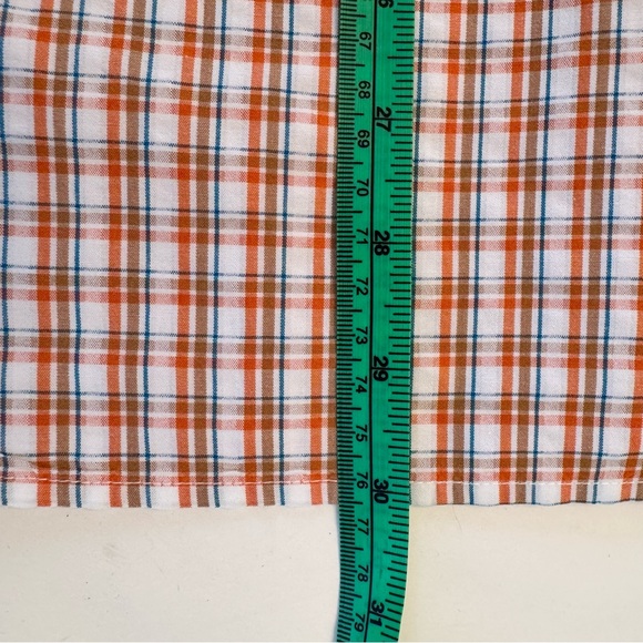 Johnston & Murphy Short Sleeve Button Front Down Shirt Plaid Orange Tan White - Picture 9 of 10